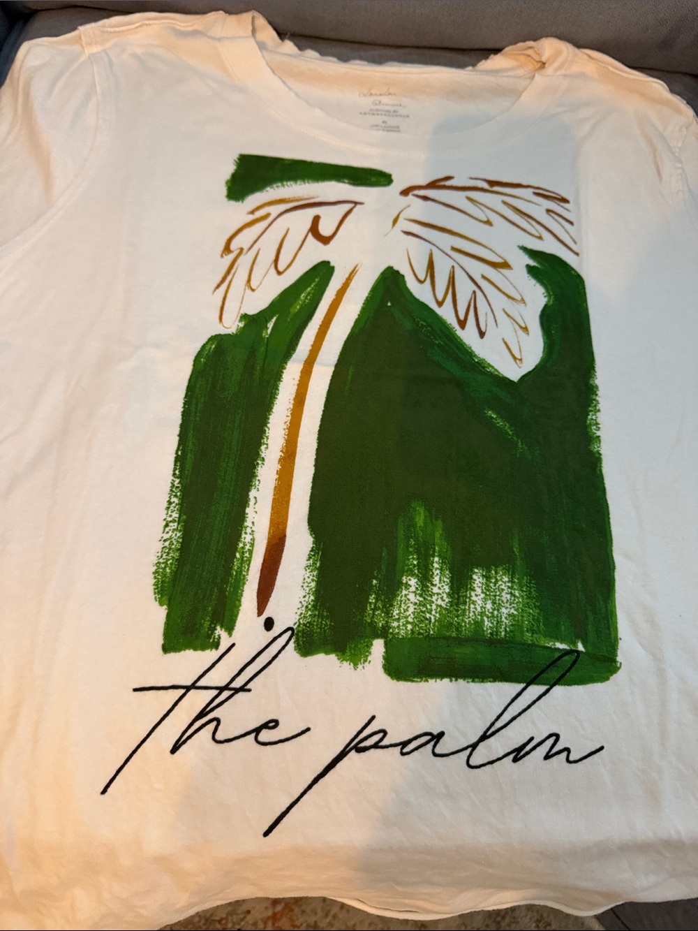 Anthropologie White Tee with Green Palm Graphic